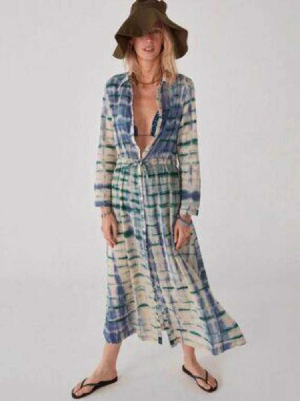 Maison Hotel S Tie Dye Blue Green Maxi Shirt Dress
